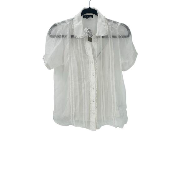J. Crew Sheer Lace-Trim Button-Up Shirt Short Sleeve Ivory Size 0 NWT - Picture 7 of 12